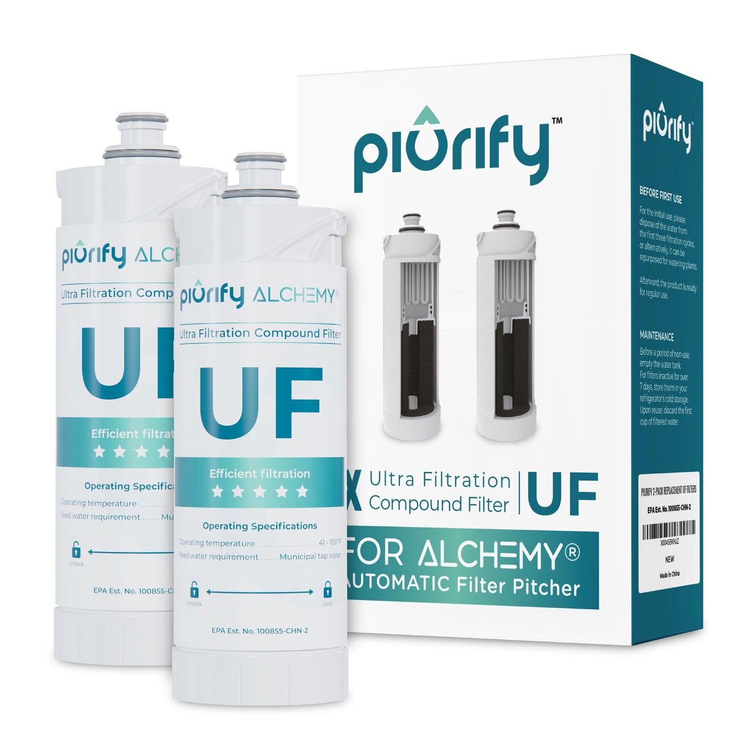 2-Pack UF Replacement For ALCHEMY® Automatic Water Filter Pitcher