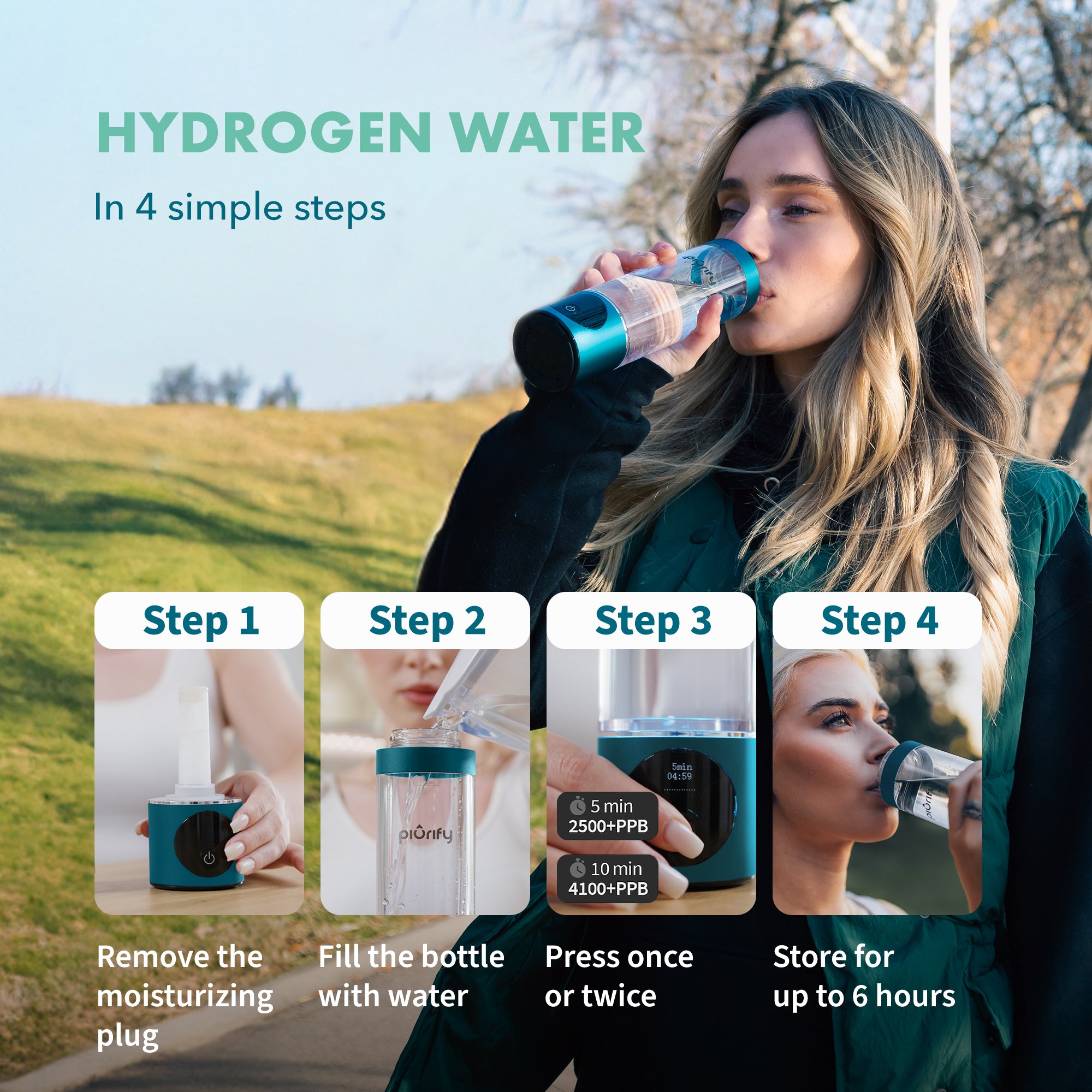 PIURIFY Hydrogenator® Hydrogen Water Bottle - Turquoise – Piurify