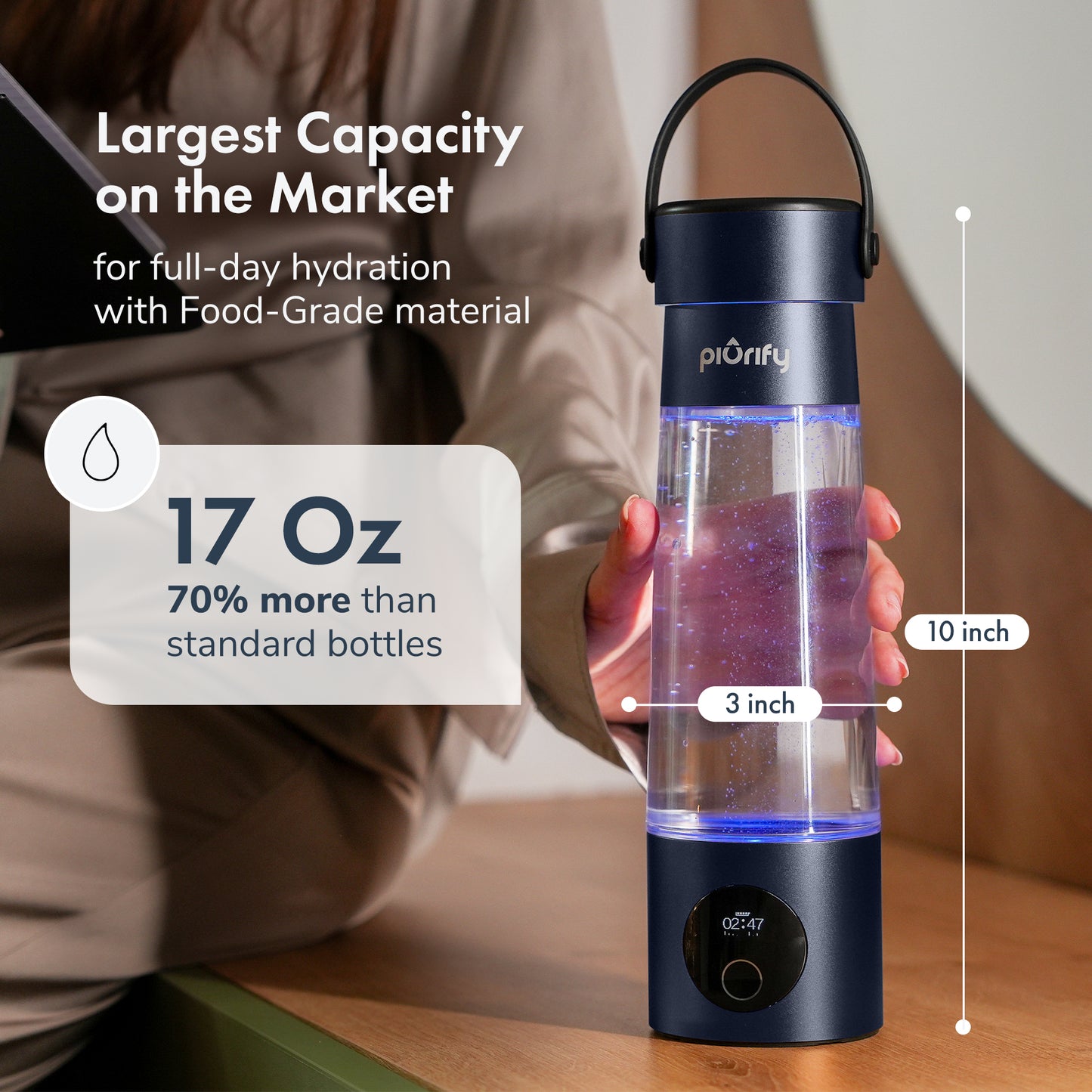 Hydrogenator® Bottle with Handle - Dark Blue