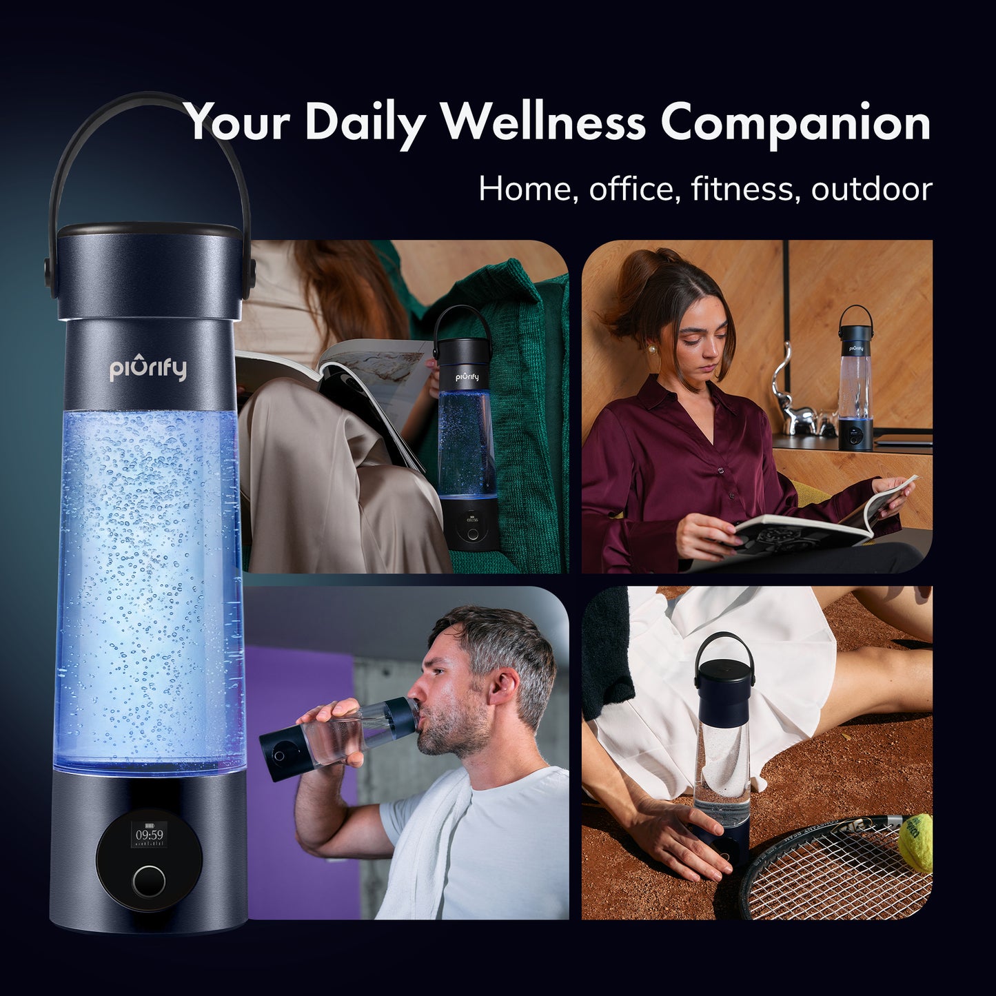Hydrogenator® Bottle with Handle - Dark Blue
